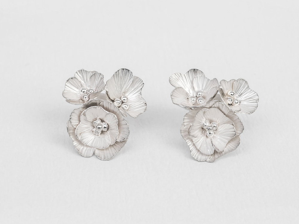 Boucles d'oreilles 3 fleurs argent