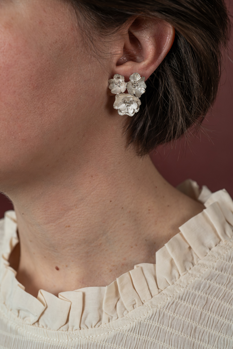 Boucles d'oreilles 3 fleur argent 925/°°