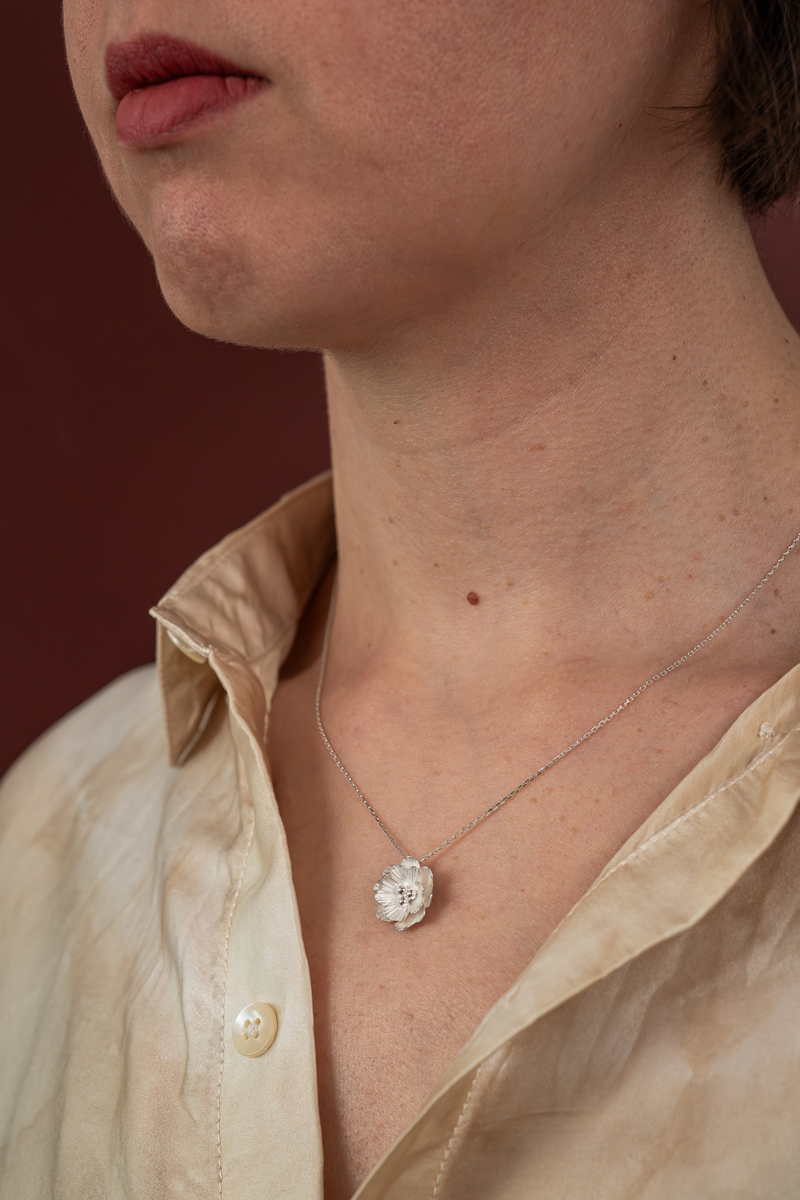 Collier fleur argent 925/°°