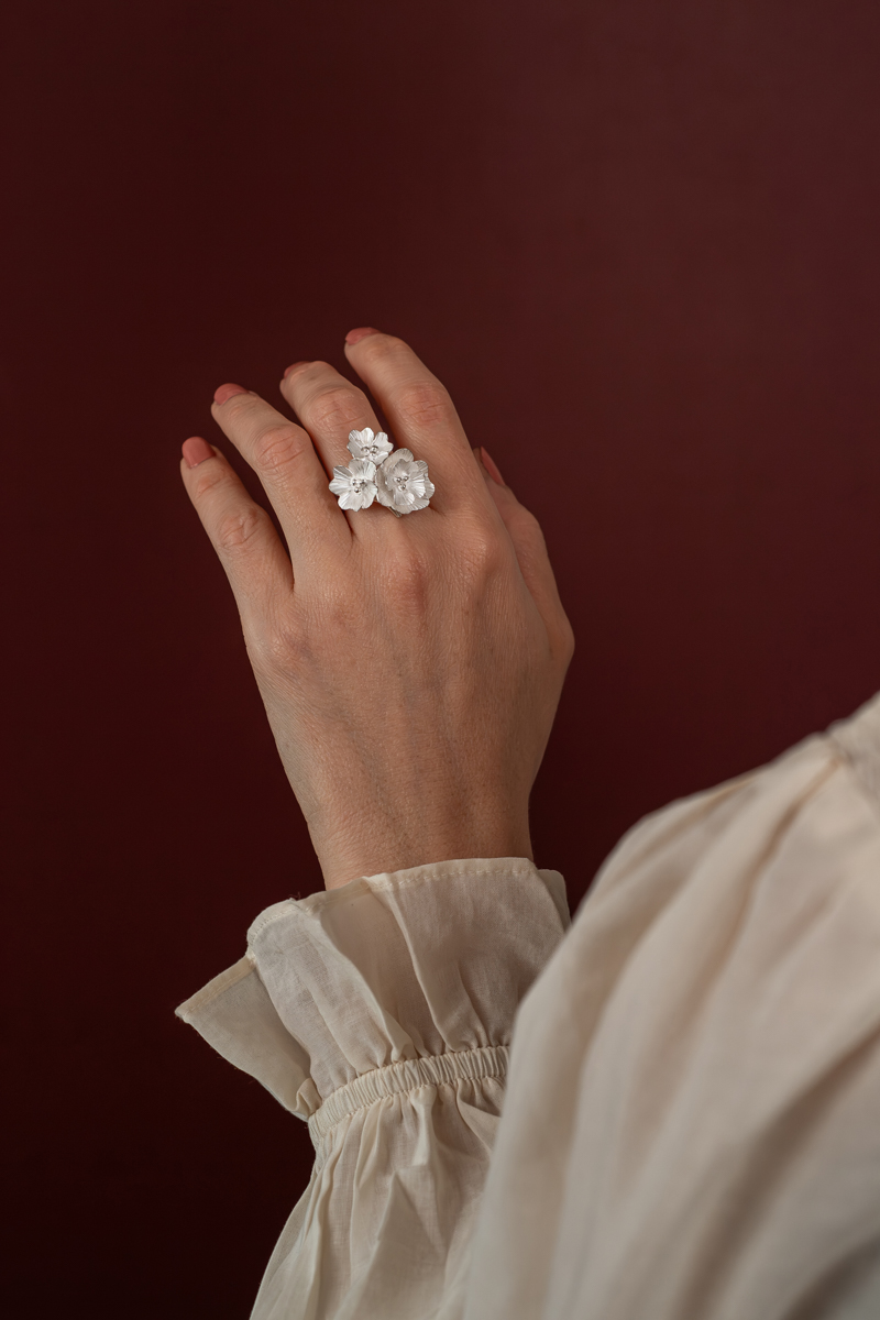 Bague 3 fleurs argent 925/°°
