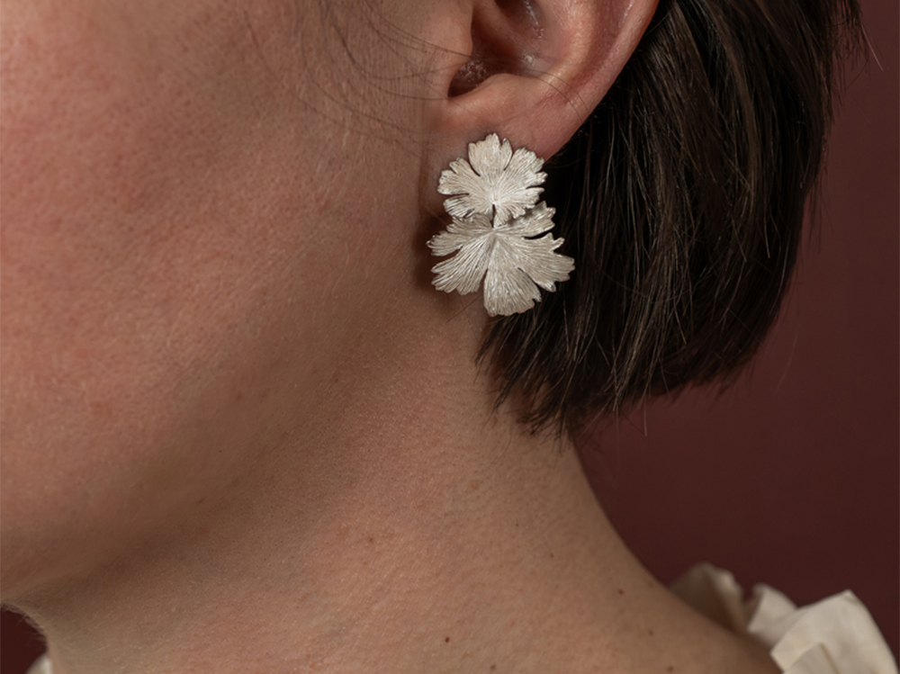 Boucles d’oreilles Herbes Folles 2 feuilles en argent
