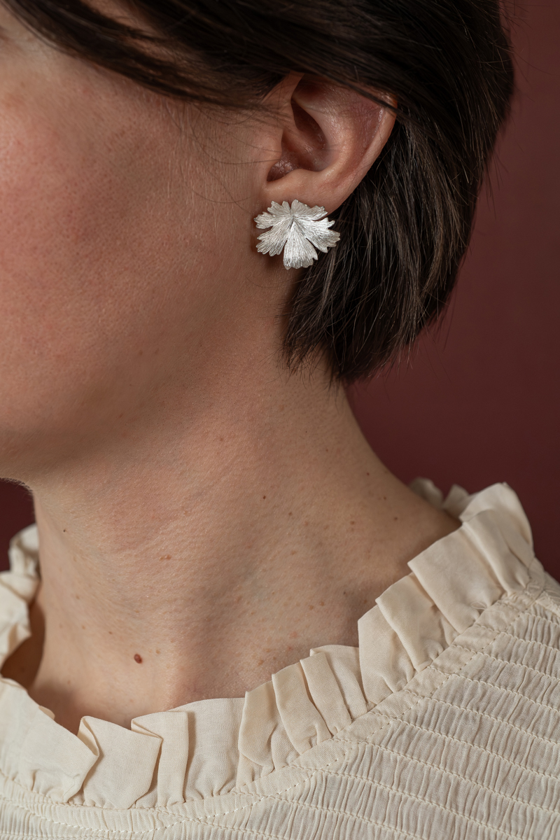 Boucles d'oreilles Herbes Folles 1 feuille en argent S – Image 2