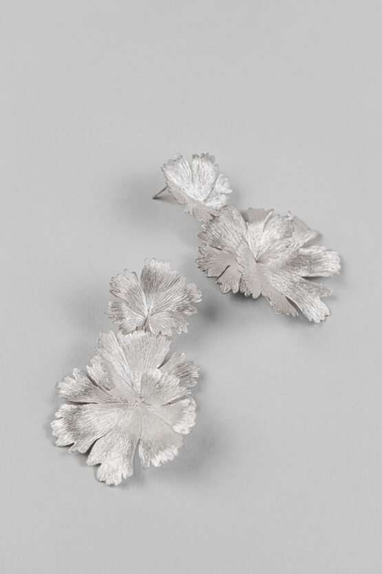 Boucles d'oreilles Herbes Folles 3 feuilles en argent – Image 4